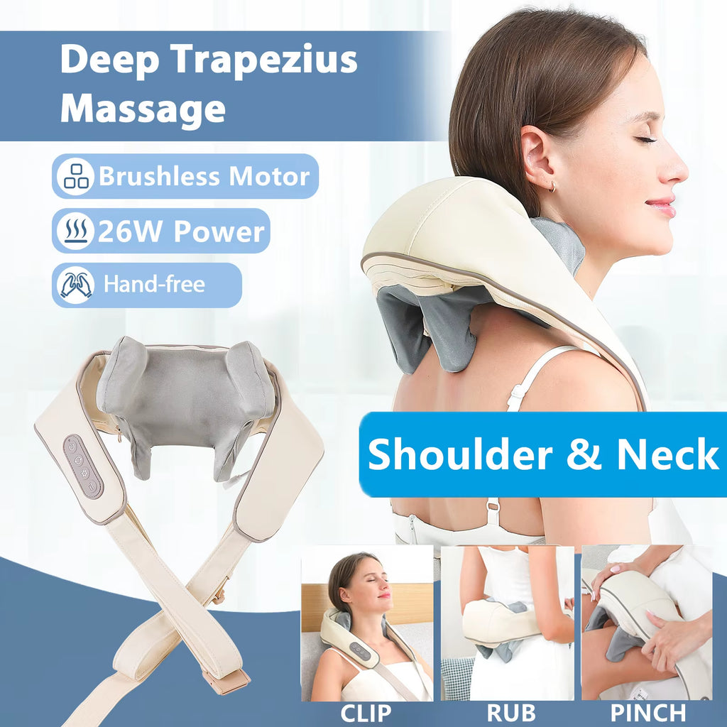 26W Brushless Motor Neck and Shoulder Massager Wireless Shoulder and Back Kneading Massage Shawl Neck Masajeador